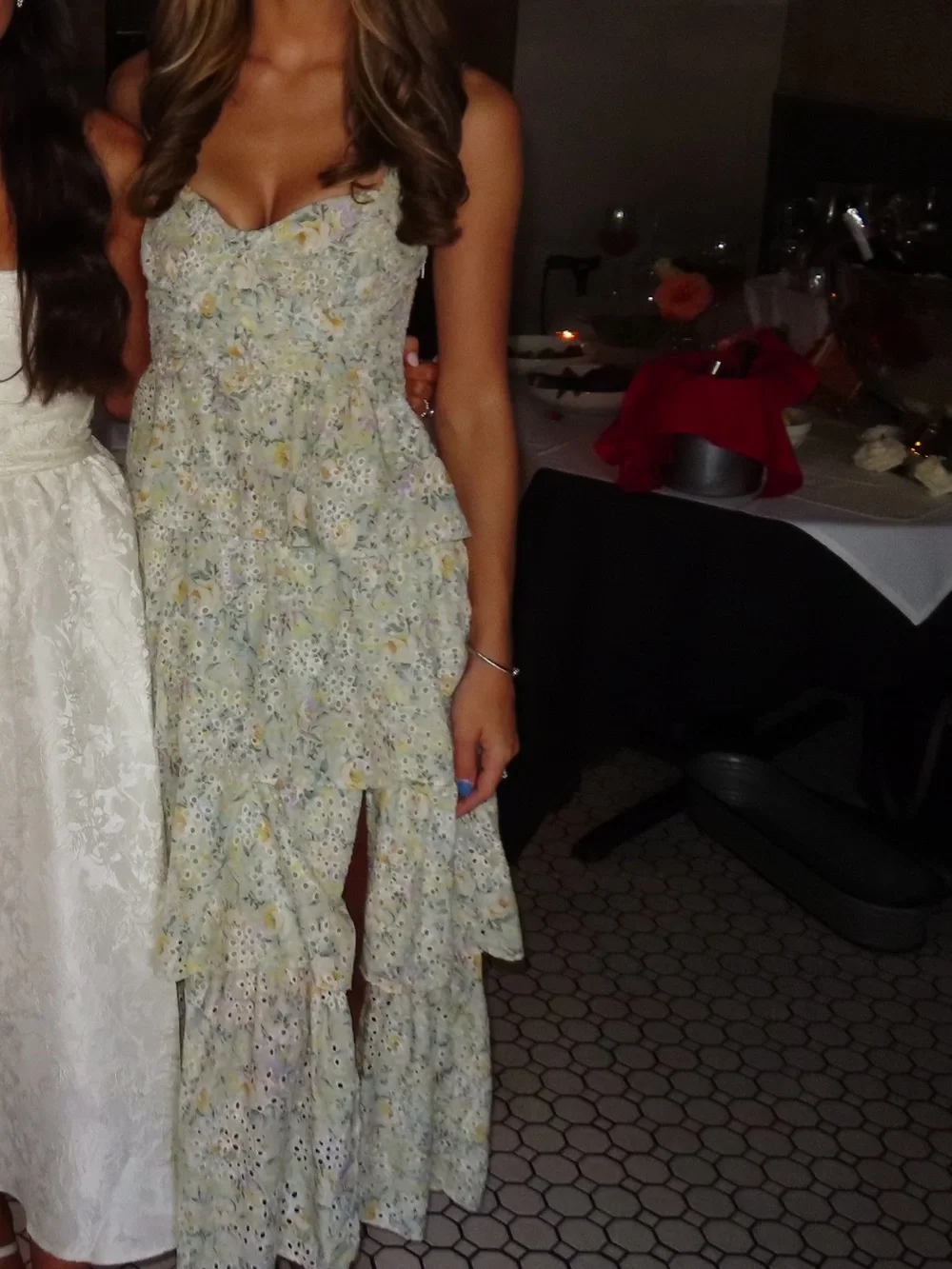 Astr Floral Eyelet Maxi Dress in Pale Yellow and Green